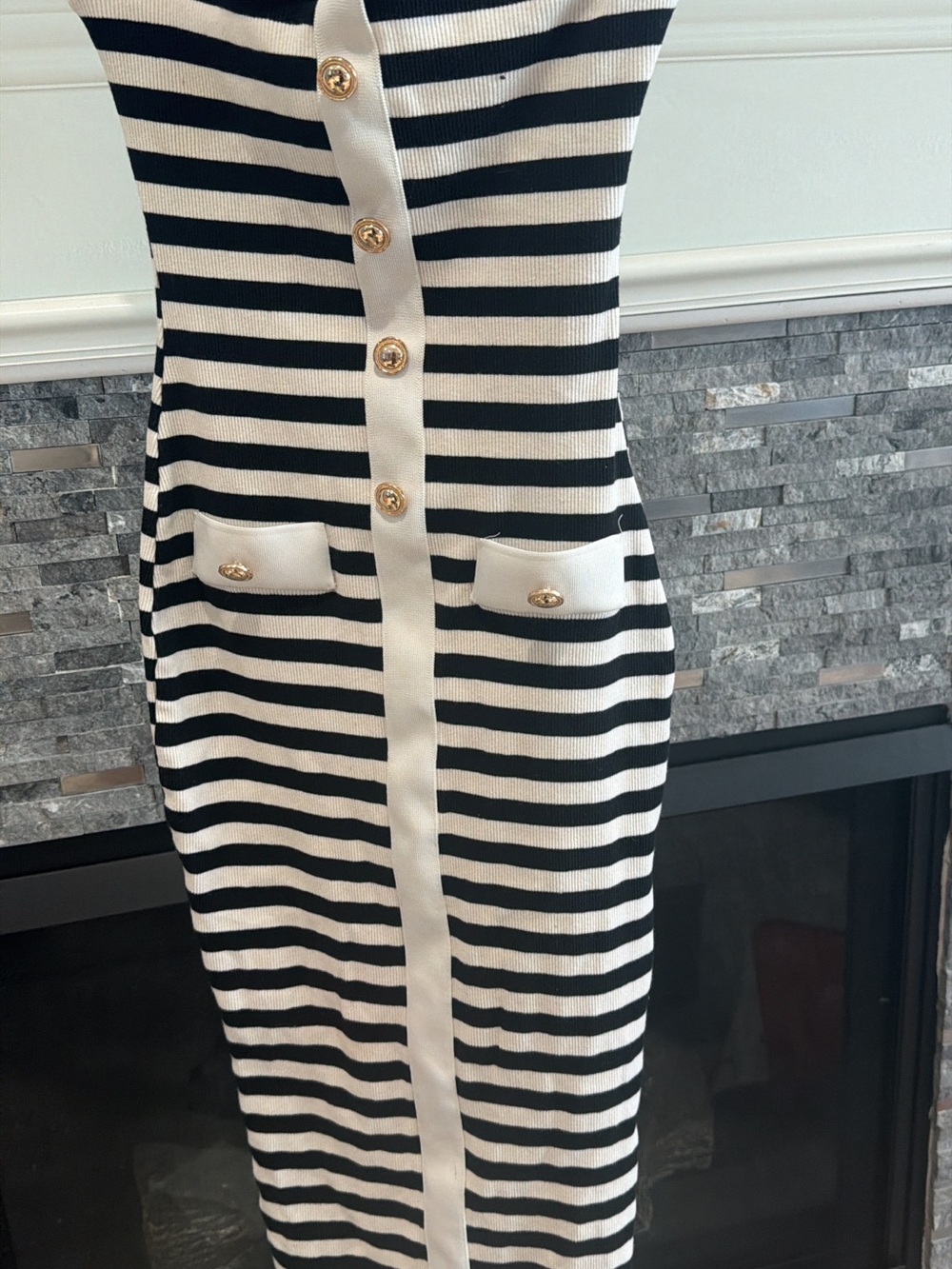 Fashion Nova Black & White Striped Strapless Midi Dress - Picture 4 of 5